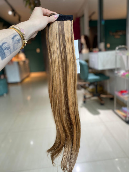 PONY TAIL VELCRO CASTAÑA MECHONES RUBIOS